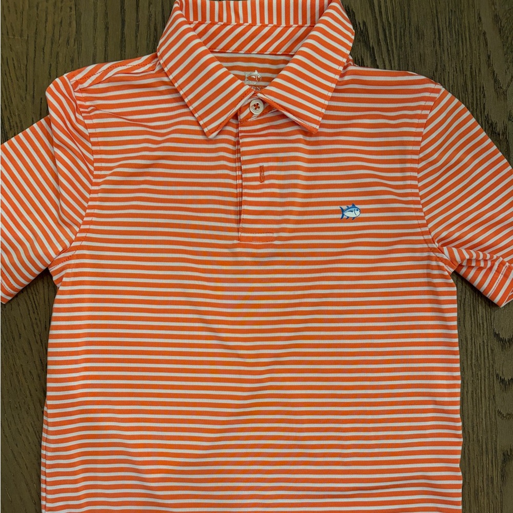 Southern Tide Coral / White Striped Polo